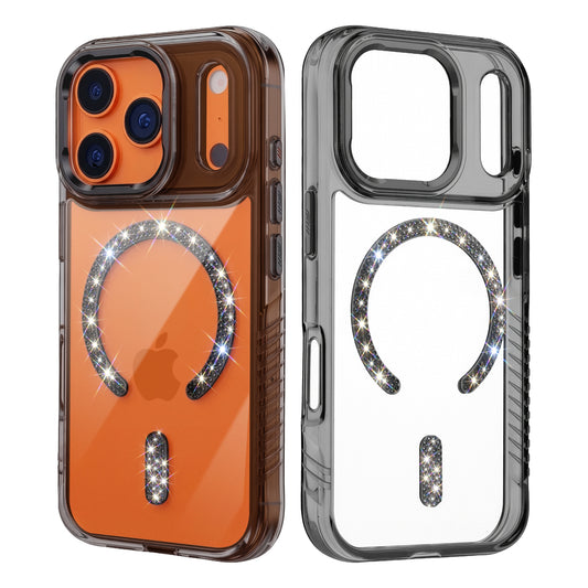 Luxury Crystal Diamond MagSafe Transparent Case for Apple iPhone 17 Pro Max with Rugged Grip & Metal Finish Camera Ring & Button