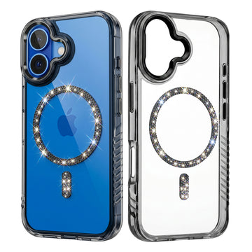 Luxury Crystal Diamond MagSafe Transparent Case for Apple iPhone 17 with Rugged Grip & Metal Finish Camera Ring & Button