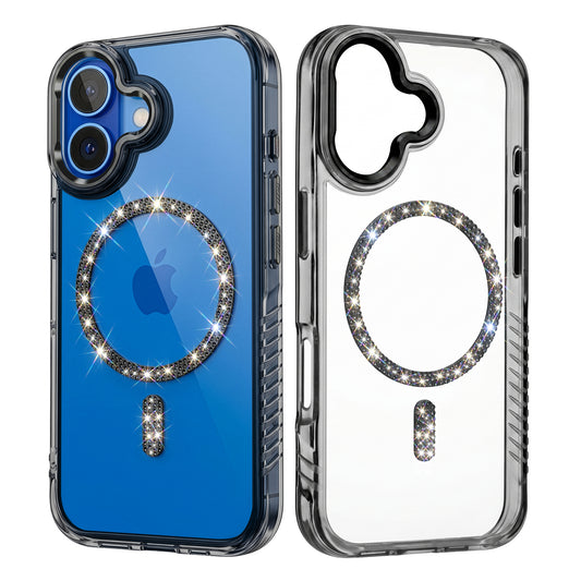 Luxury Crystal Diamond MagSafe Transparent Case for Apple iPhone 17 with Rugged Grip & Metal Finish Camera Ring & Button