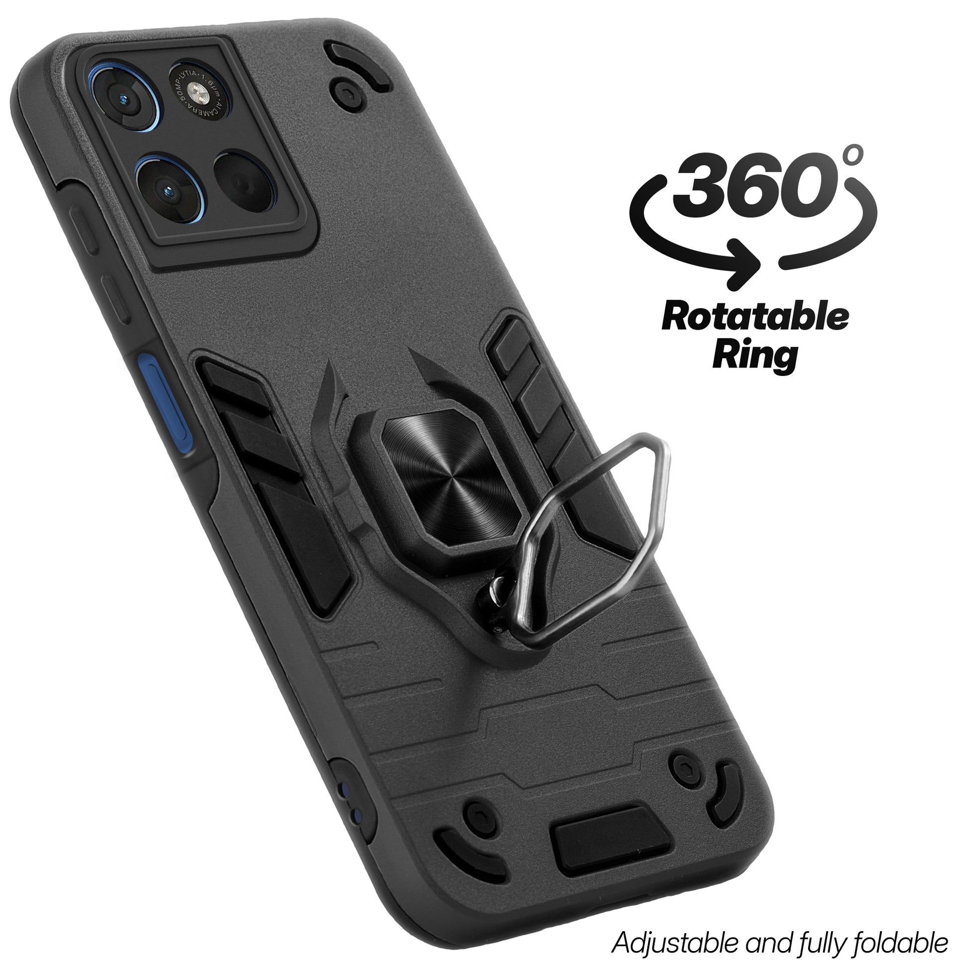 Dual layer shockproof back cover with 360° rotatable ring grip for Motorola G57 Power 5G
