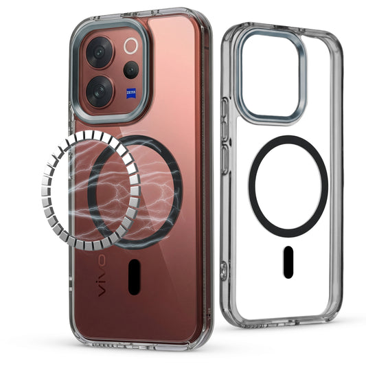 Shockproof Transparent Silicone Back Cover Compatible with Magnetic Accessories for Vivo V70 5G with Camera Ring Protection