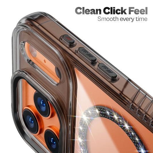 Luxury Crystal Diamond MagSafe Transparent Case for Apple iPhone 17 Pro Max with Rugged Grip & Metal Finish Camera Ring & Button