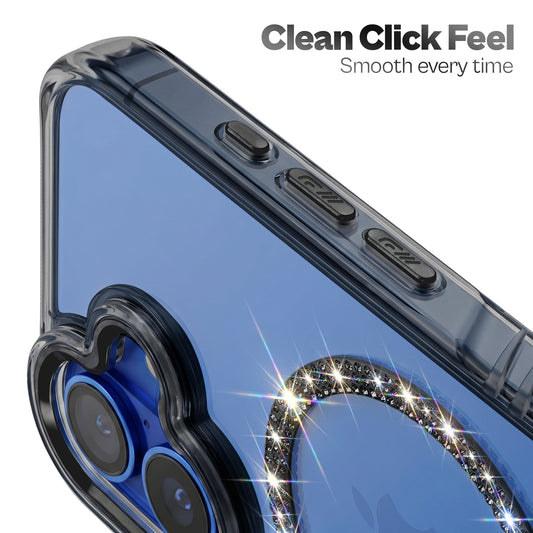 Luxury Crystal Diamond MagSafe Transparent Case for Apple iPhone 17 with Rugged Grip & Metal Finish Camera Ring & Button