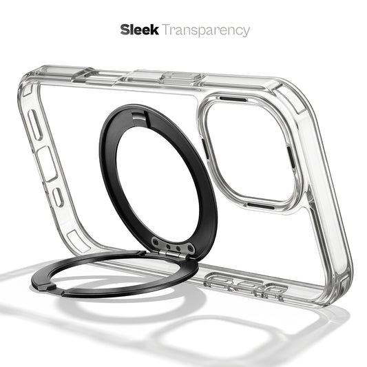 Shockproof Hybrid Silicone Back Magnetic Clear Case for Apple iPhone 17 with 360° Rotatable Ring Stand