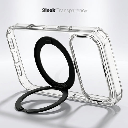 Shockproof Hybrid Silicone Back Magnetic Clear Case for Apple iPhone 17 Pro with 360° Rotatable Ring Stand
