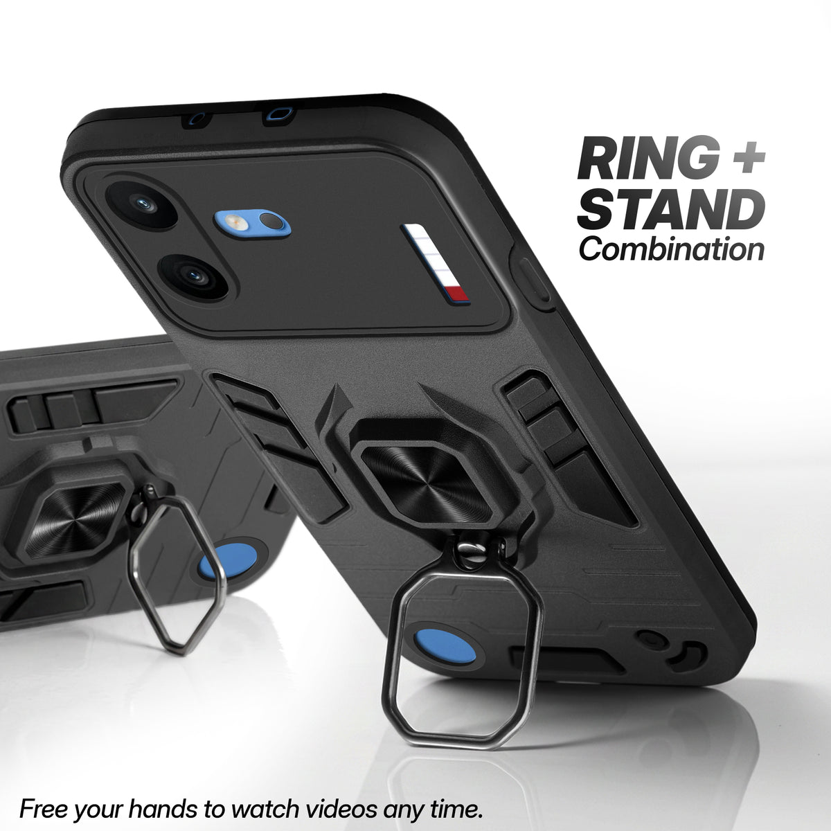 Dual Layer Shockproof Back Cover with 360° Rotatable Ring Grip & Impact Resistant Frame for Nothing Phone 4B 5G