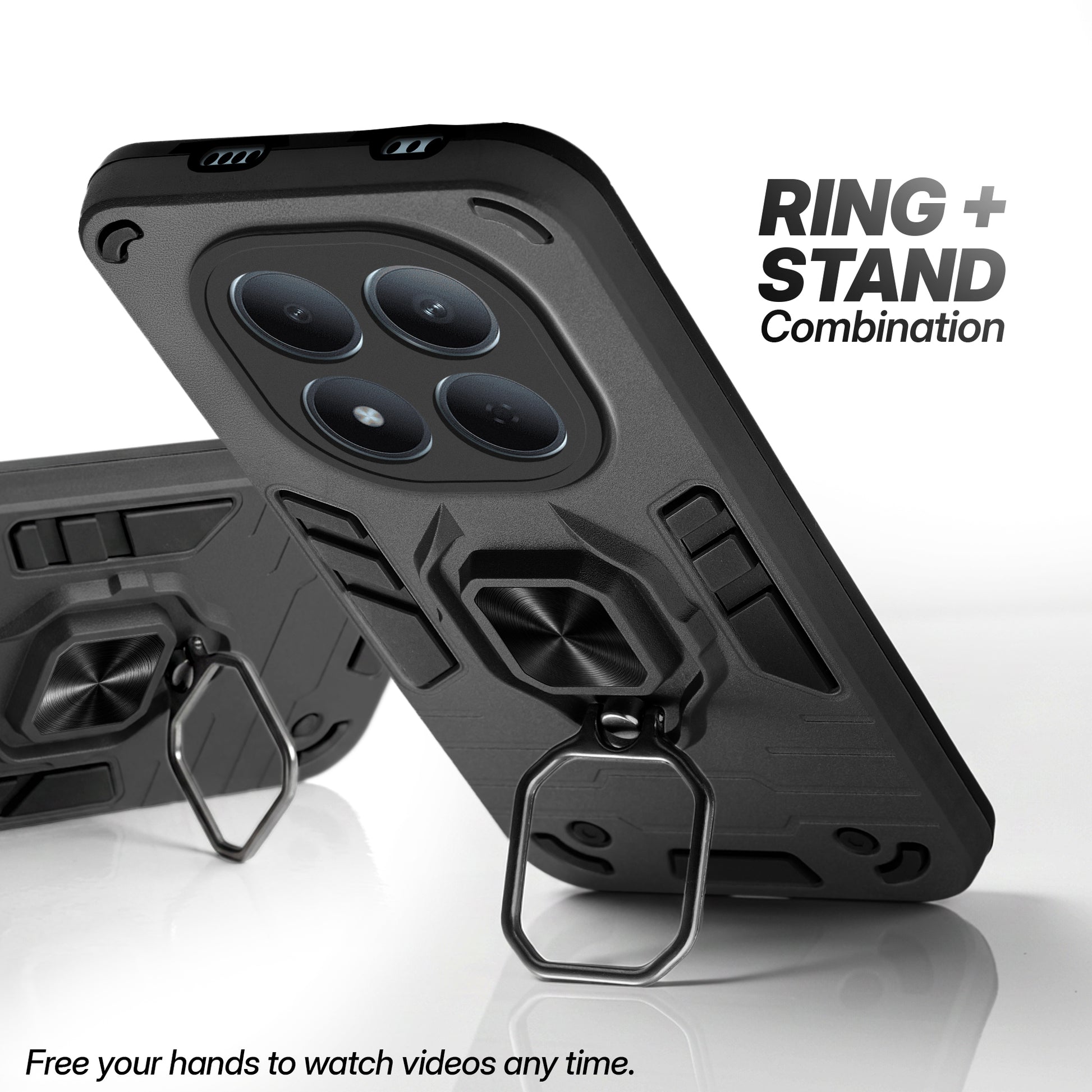 Redmi Note 15 Pro 5G case with foldable ring stand for hands-free viewing in kickstand position