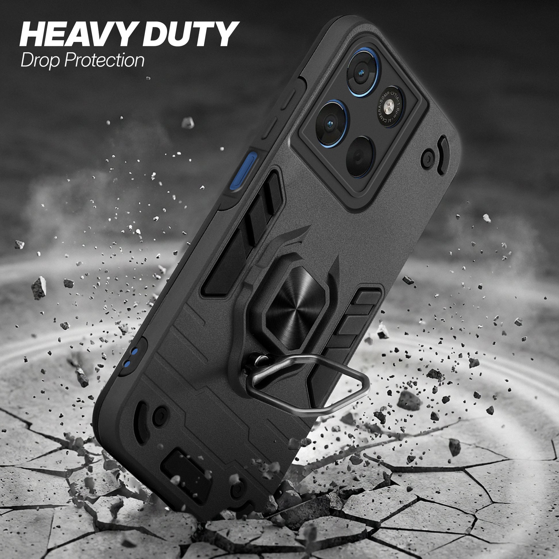 Motorola G57 Power 5G protective case illustrating impact drop protection with an impact-resistant frame.
