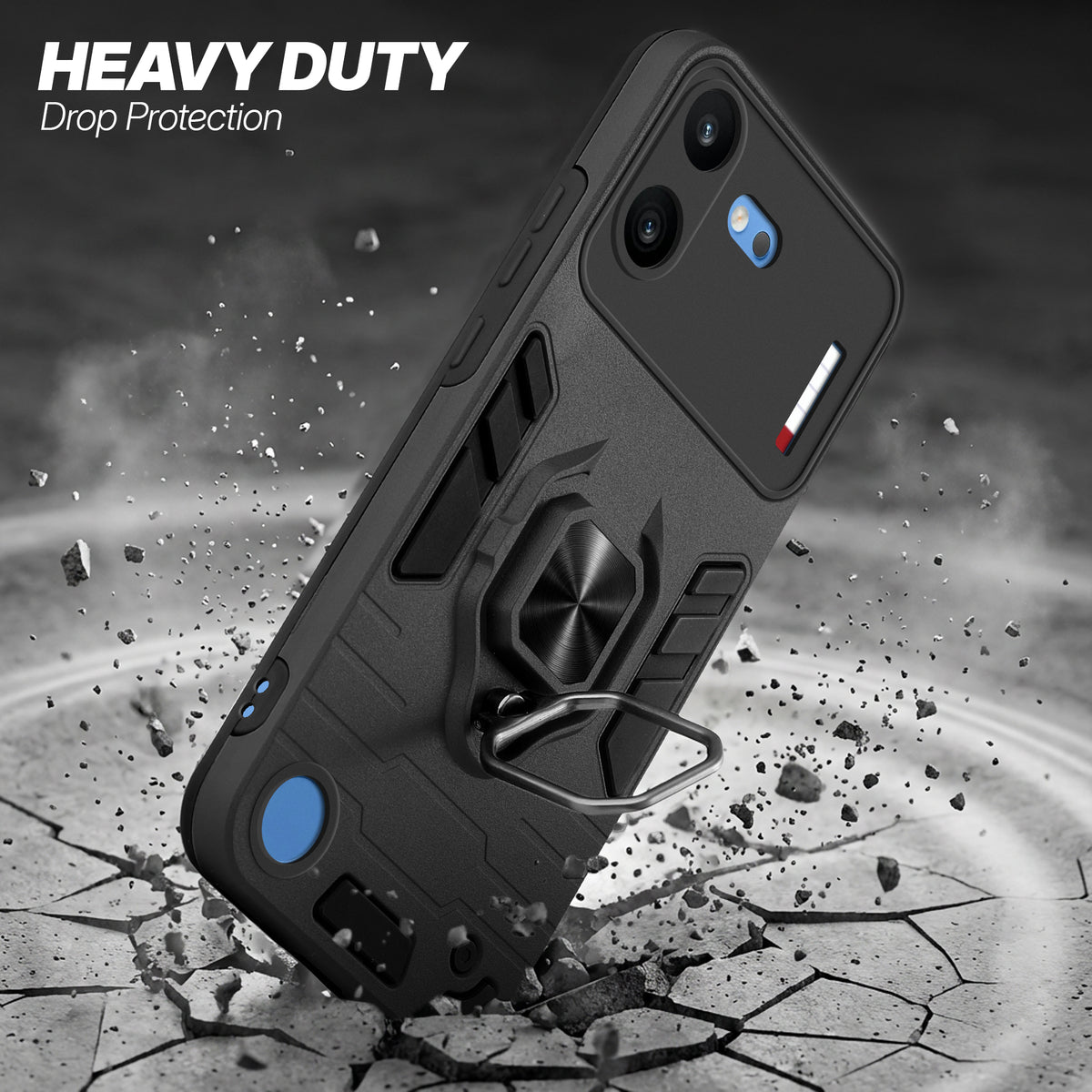Dual Layer Shockproof Back Cover with 360° Rotatable Ring Grip & Impact Resistant Frame for Nothing Phone 4B 5G