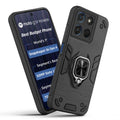Front and back view of Motorola G57 Power 5G fitted with a protective case and ring grip