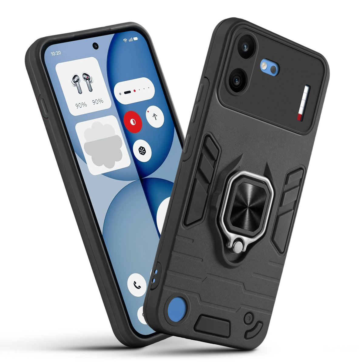 Dual Layer Shockproof Back Cover with 360° Rotatable Ring Grip & Impact Resistant Frame for Nothing Phone 4B 5G