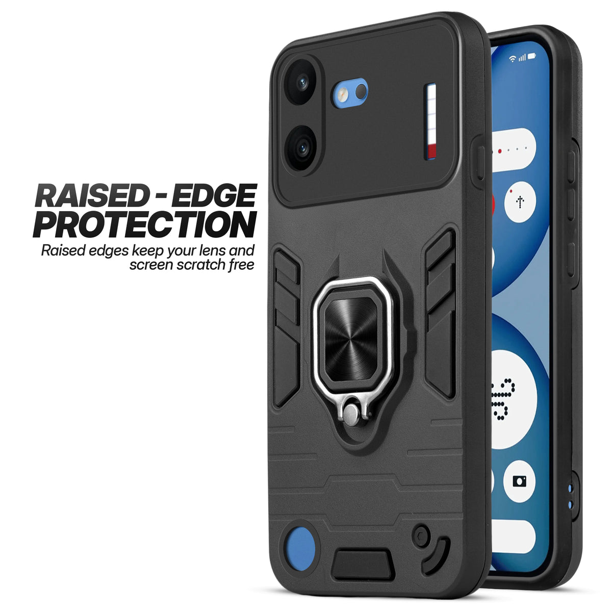 Dual Layer Shockproof Back Cover with 360° Rotatable Ring Grip & Impact Resistant Frame for Nothing Phone 4B 5G