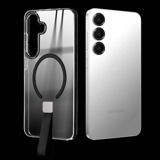 Exquisite MagSafe Transparent Case for Samsung S25 5G with Strap , Hard Back Cover with Long Lasting Anti Yellowing Protection