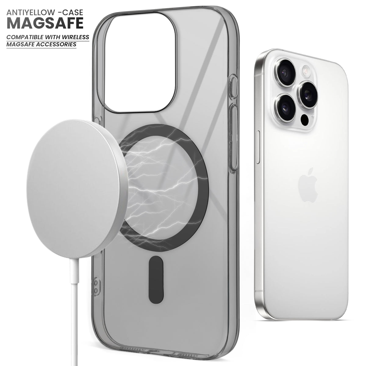 Colored Transparent Anti-Yellowing Wireless Charging Support Case For Apple iPhone 15 Pro Max