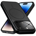 Premium black converter back cover for iPhone 14 Pro showing the back with magnetic ring, full camera protection, and an iPhone 17–style design.