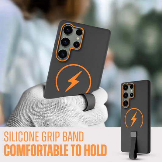 Compact and Stylish Silicon Finish Hard Cover For Samsung S23 Ultra 5G with Integrated Grip Strap & MagSafe Charging Support