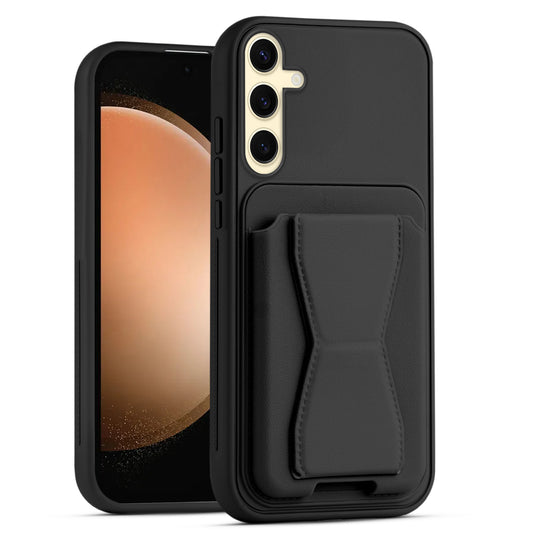 All in One Premium Leather Back Cover for Samsung S23 FE 5G with Card Slot & Foldable Grip Holder