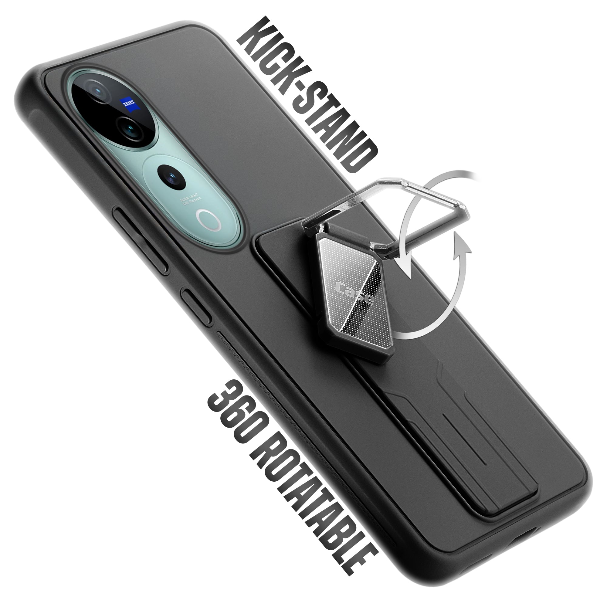 Premium Silicone Case with Metal Kickstand and Camera Protection Back Cover For Vivo V40 Pro 5G