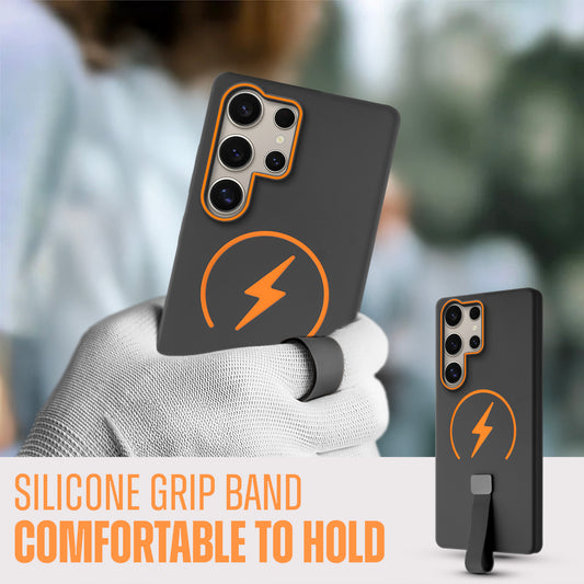 Compact and Stylish Silicon Finish Hard Cover For Samsung S24 Ultra 5G with Integrated Grip Strap & MagSafe Charging Support