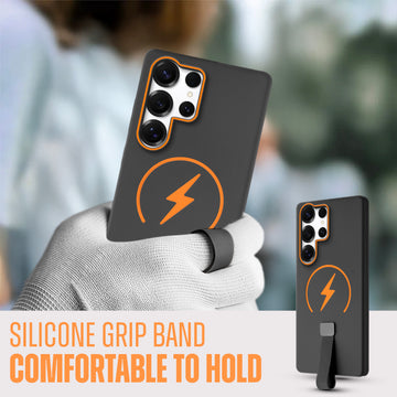 Compact and Stylish Silicon Finish Hard Cover For Samsung S25 Ultra 5G with Integrated Grip Strap & MagSafe Charging Support