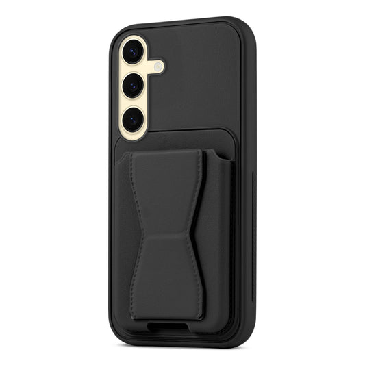 All in One Premium Leather Back Cover for Samsung S24 5G with Card Slot & Foldable Grip Holder