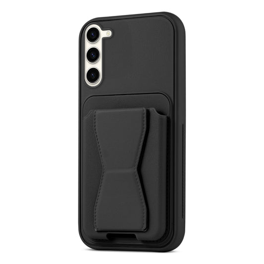 All in One Premium Leather Back Cover for Samsung S23 5G with Card Slot & Foldable Grip Holder