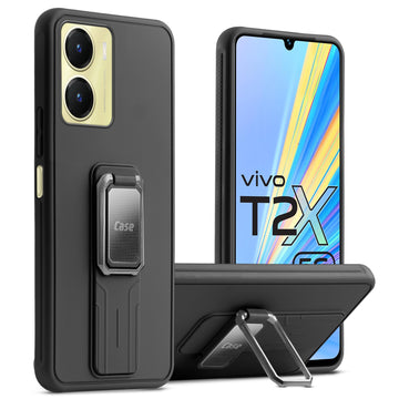 Premium Silicone Case with Metal Kickstand and Camera Protection Back Cover For Vivo T2x 5G