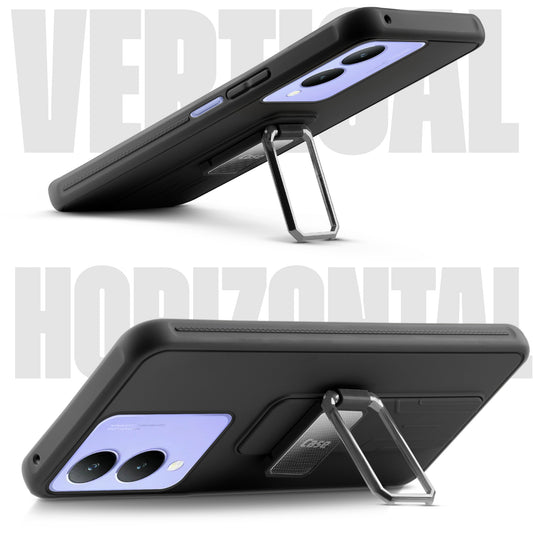 Premium Silicone Case with Metal Kickstand and Camera Protection Back Cover For Vivo Y28 5G
