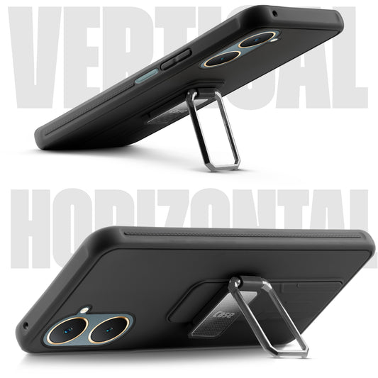 Premium Silicone Case with Metal Kickstand and Camera Protection Back Cover For Vivo Y18