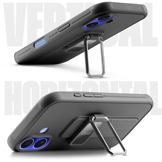Premium Silicone Case with Metal Kickstand and Camera Protection Back Cover For Apple iPhone 16