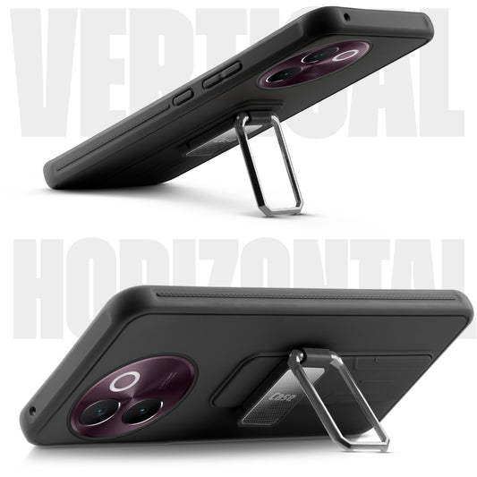 Premium Silicone Case with Metal Kickstand and Camera Protection Back Cover For Vivo V30e 5G