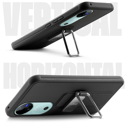 Premium Silicone Case with Metal Kickstand and Camera Protection Back Cover For Vivo V40 5G
