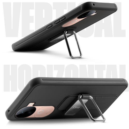 Premium Silicone Case with Metal Kickstand and Camera Protection Back Cover For Vivo V40e 5G