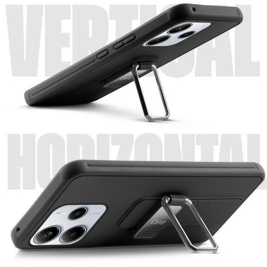 Premium Silicone Case with Metal Kickstand and Camera Protection Back Cover For Redmi Note 14 SE 5G