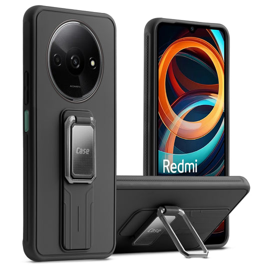 Premium Silicone Case with Metal Kickstand and Camera Protection Back Cover For Redmi A3 2024
