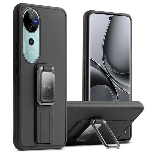 Premium Silicone Case with Metal Kickstand and Camera Protection Back Cover For Vivo V40 Pro 5G