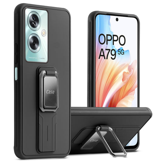Premium Silicone Case with Metal Kickstand and Camera Protection Back Cover For Oppo A79 5G