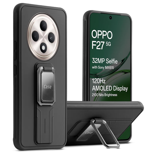 Premium Silicone Case with Metal Kickstand and Camera Protection Back Cover For Oppo F27 5G