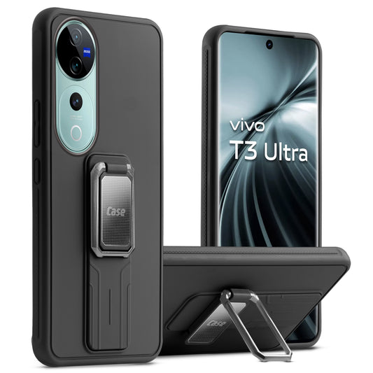 Premium Silicone Case with Metal Kickstand and Camera Protection Back Cover For Vivo T3 Ultra 5G