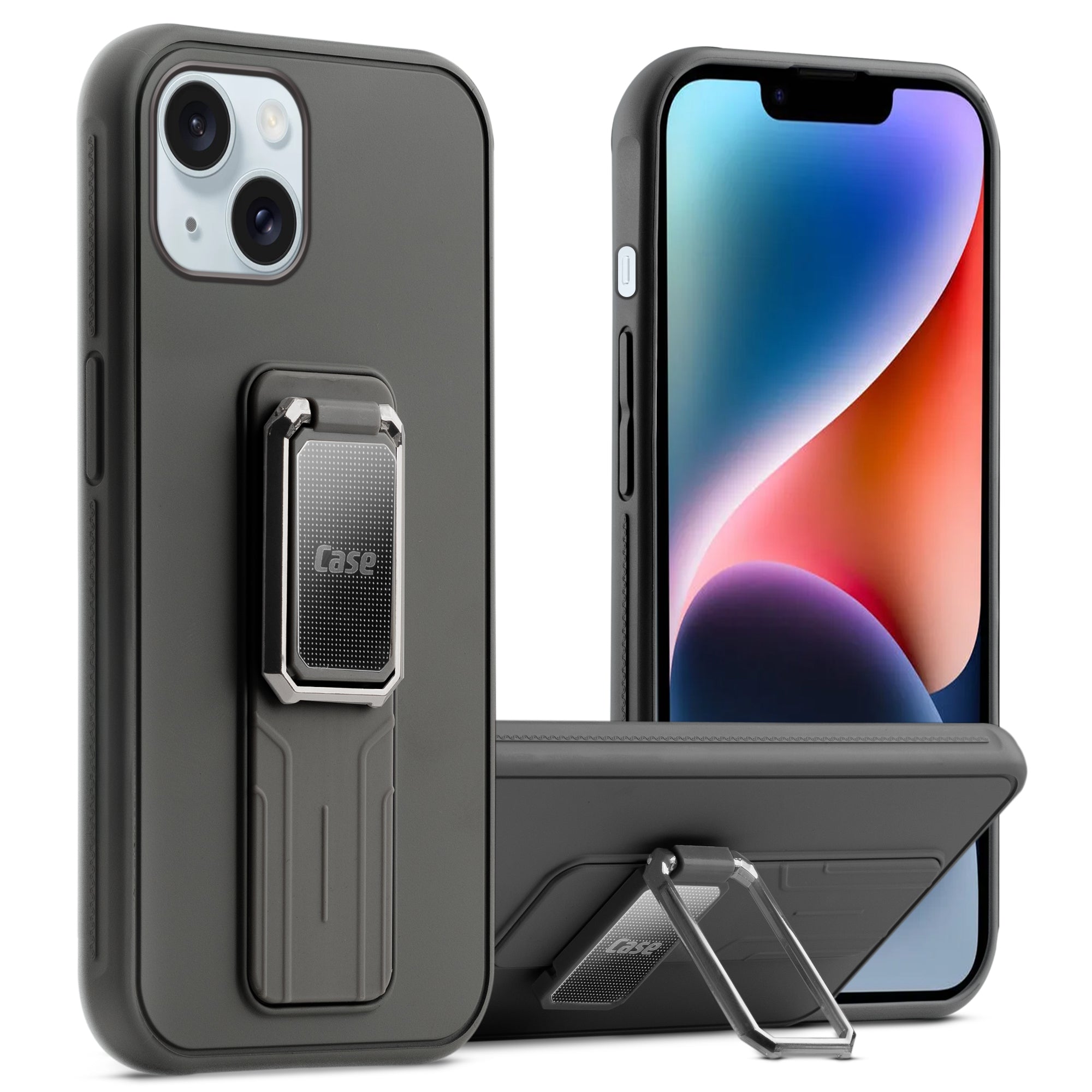 Premium Silicone Case with Metal Kickstand and Camera Protection Back Cover For Apple iPhone 14