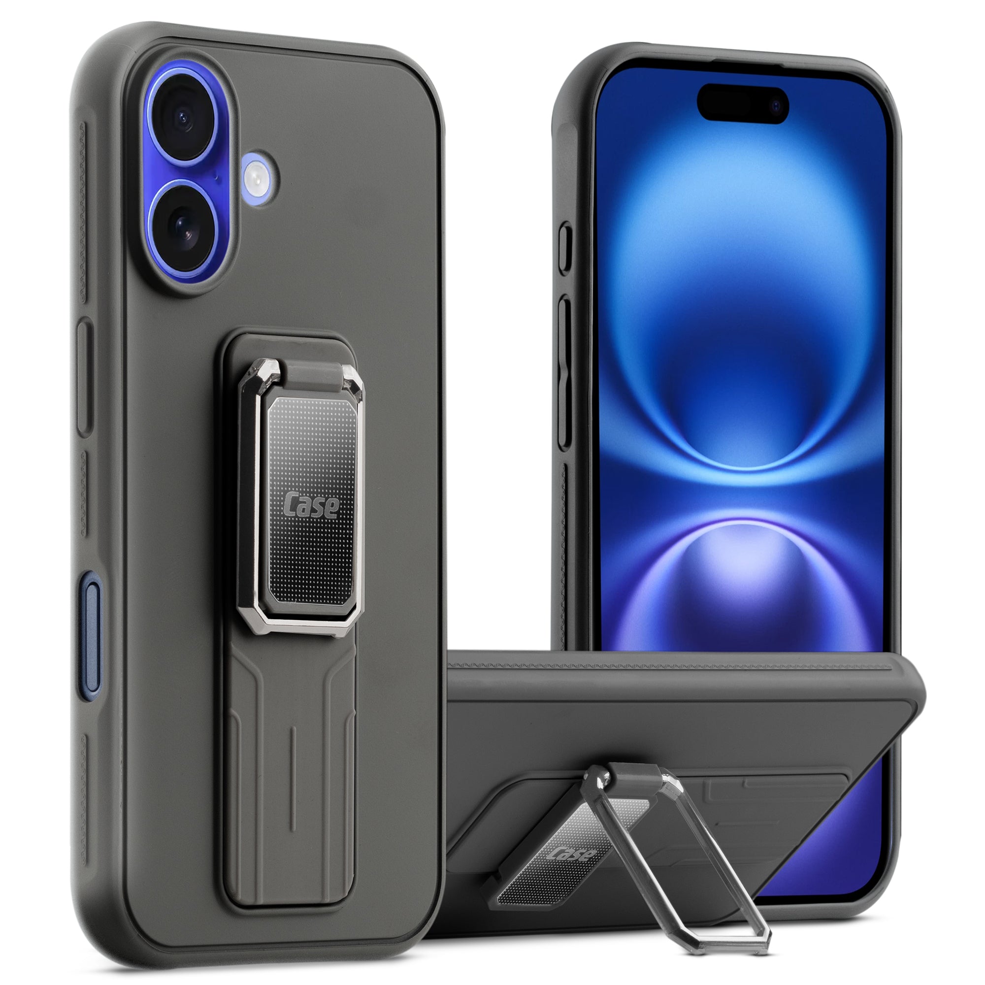 Premium Silicone Case with Metal Kickstand and Camera Protection Back Cover For Apple iPhone 16