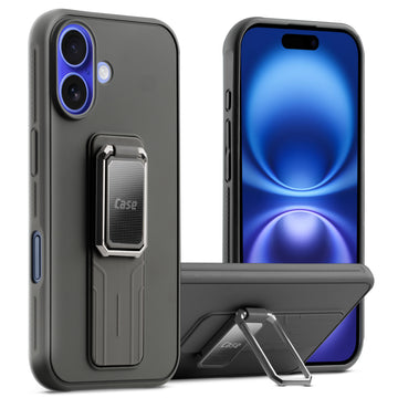 Premium Silicone Case with Metal Kickstand and Camera Protection Back Cover For Apple iPhone 16