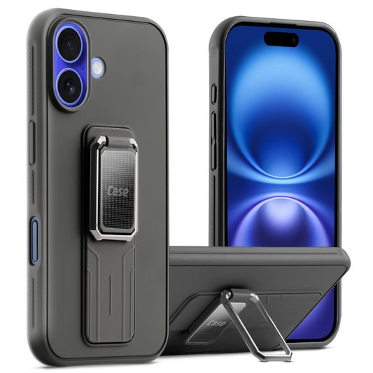 Premium Silicone Case with Metal Kickstand and Camera Protection Back Cover For Apple iPhone 16