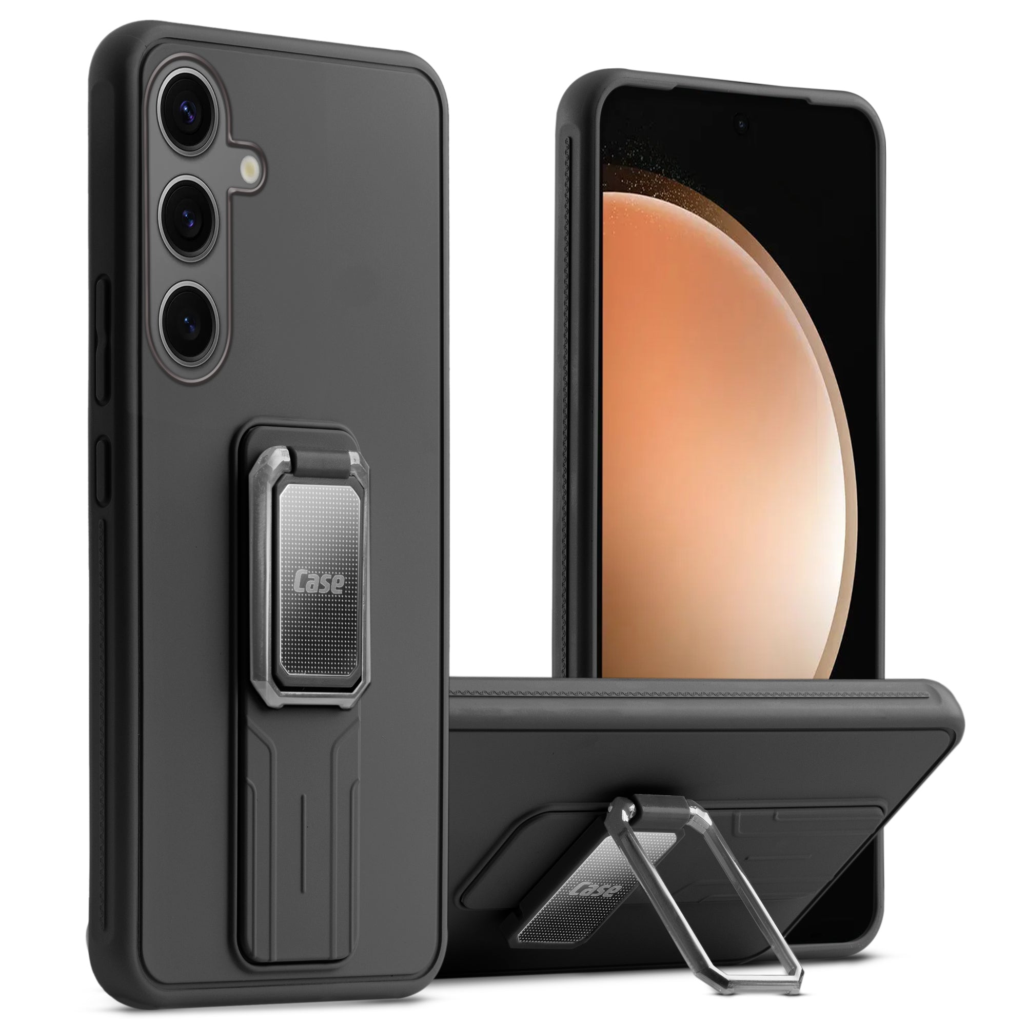 Premium Silicone Case with Metal Kickstand and Camera Protection Back Cover For Samsung S24 FE 5G