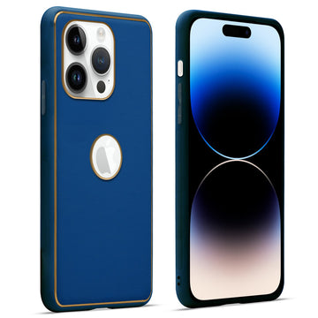 Premium Leather Texture Case with Gold Electroplated Border for Apple iPhone 13 Pro
