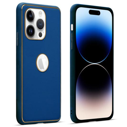 Premium Leather Texture Case with Gold Electroplated Border for Apple iPhone 13 Pro
