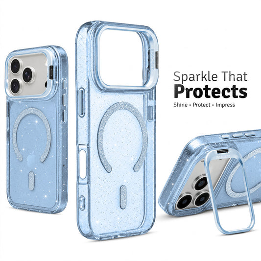 Apple iPhone 18 Pro Max Luxury Glitter Case with Hard Back, Soft TPU Edges, Camera Ring Stand & MagSafe Compatibility