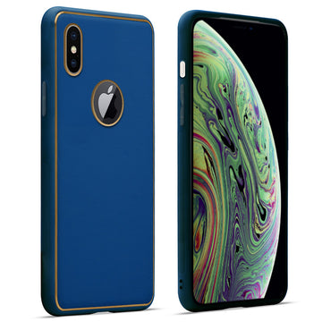 Premium Leather Texture Case with Gold Electroplated Border for Apple iPhone XS