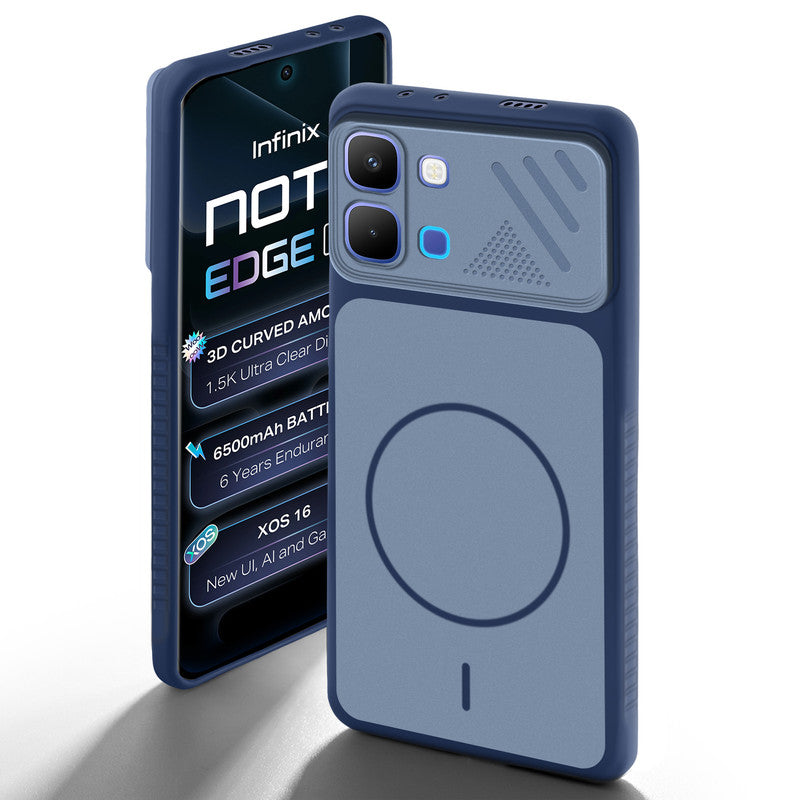 Blue back cover for Infinix Note Edge with camera cut protection and ring design on back side.