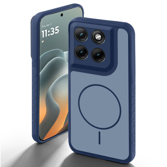 Blue back cover for Motorola G37 5G with camera cut protection and ring design on back side.